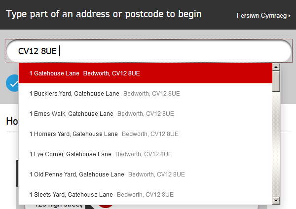 Royal Mail Address Finder for postcode CV12 8UE